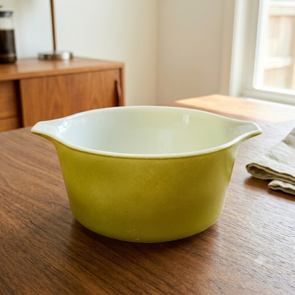 Pyrex 473 Verde Olive Green 1 Quart Cinderella Round Casserole Bowl‎